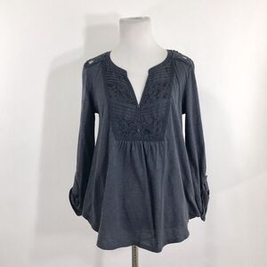 Anthropologie Meadow Rue Long Sleeve Navy Blue Crochet‎ Lace Tunic Top S